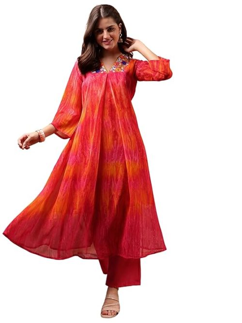 Embroidered A-line Flared Kurta