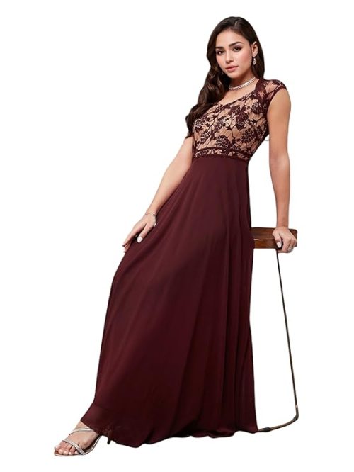 Neck Flutter Sleeve Maxi Dress