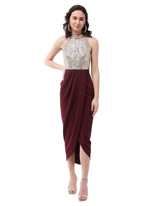 Sleeveless Solid Embellished Midi Dress